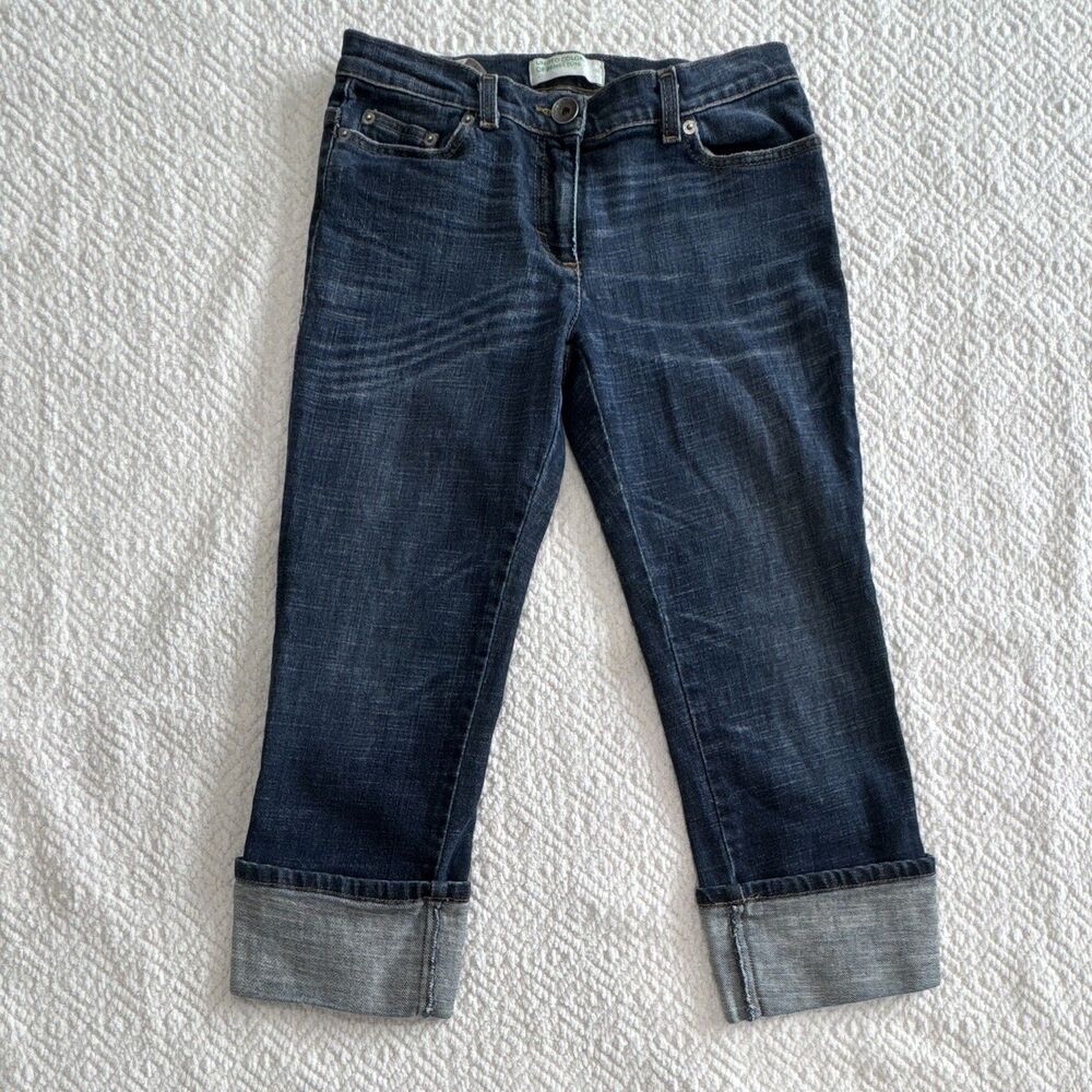 United Colors of Benetton Women's Dark Wash Stretch Cuffed Capri Jeans Sz 6